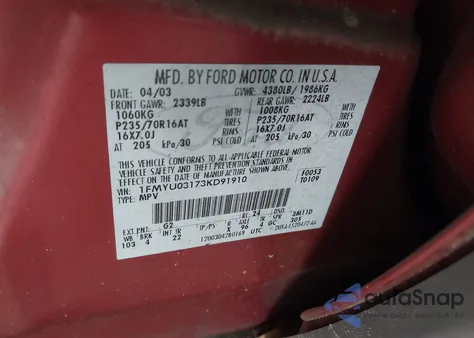 2003 Ford Escape Xlt из США, поврежденный, VIN 1FMYU03173KD91910